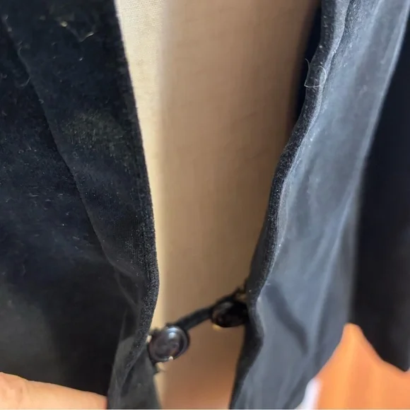 90s NEIL MARTIN BLACK VELVET BLAZER COTTON CROPPED COLLARLESS & 3/4 SLEEVES SZ 8 - Picture 7 of 9